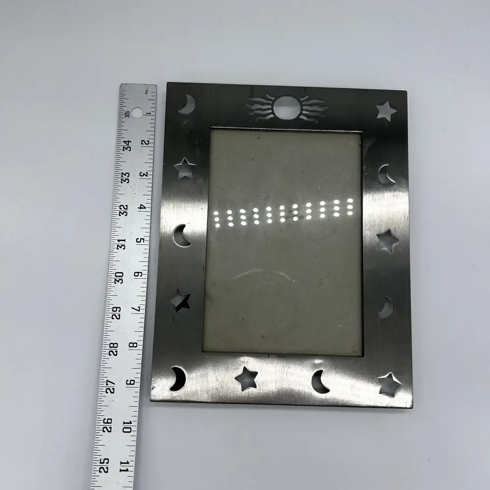 Vintage Moon Sun Photo Frame Navy Silver Tone Celestial Boho Picture Home Decor